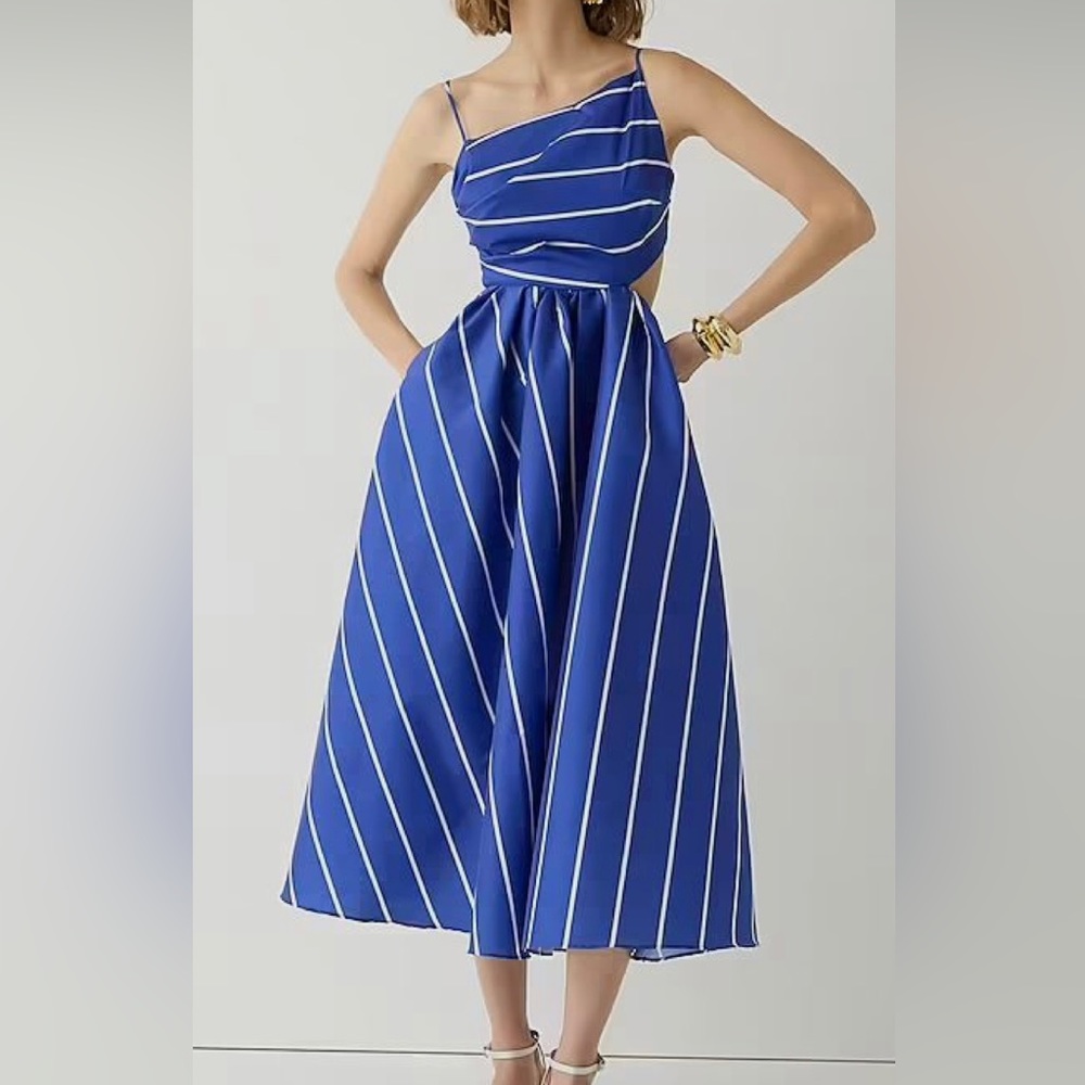 NWT J.Crew Dress Collection side-cutout midi dress in striped taffeta